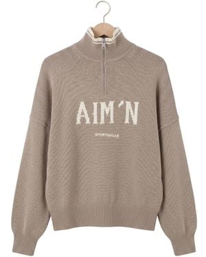 Aim'n College Gebreide Half Zip - Grijs