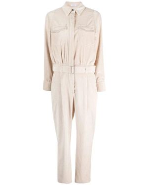Brunello Cucinelli Jumpsuits & Playsuits ,Katoen Corduroy Jumpsuit Met Riem - Naturel