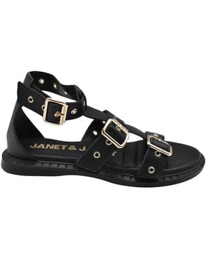 Janet & Janet Flache Sandalen - Schwarz