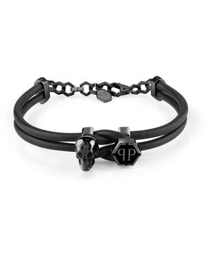 Philipp Plein 3D Skull Leren Armband - Zwart