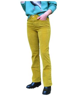 Denim Studio Broeken ,Bruin ,Katoen Flare Corduroy Broek Jeff - Geel