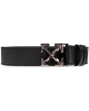 Off-White c/o Virgil Abloh Accessoires ,Zwart ,Leer Arrow Quote Reversible 35Mm Riem