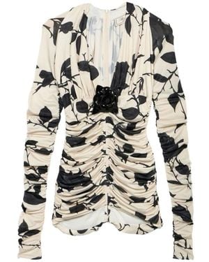 Blumarine Bloemrijke Blouse Met Plooien - Wit