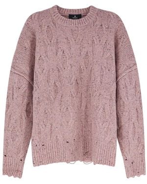 Represent Truien & Vesten ,Roze ,Wol Trui Met Ronde Hals En Kabelssteek - Paars
