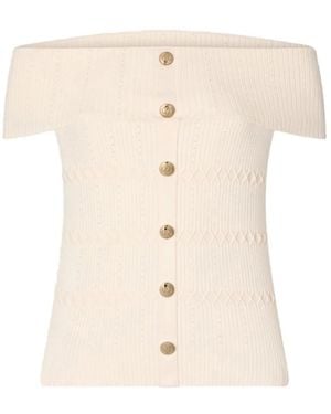 Liu Jo Truien & Vesten ,Wit ,Nylon Gebreide Top Met Bardot-Hals - Naturel