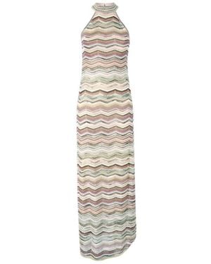 Missoni Kleedjes ,Veelkleurig ,Pailletten Lange Jurk Met Halternek En Pailletten - Wit