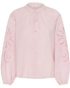 Cream Feminine Bluse Mit Puffärmeln - Pink