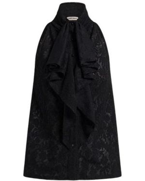 Alberta Ferretti Tops ,Zwart ,Wol Woolen Kanten Haltertop Met Ruches