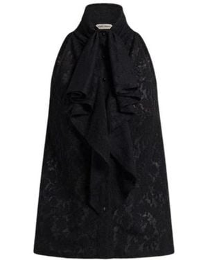 Alberta Ferretti Tops ,Zwart ,Wol Woolen Kanten Haltertop Met Ruches