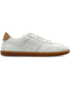 Tod's Schoenen ,Wit ,Suède Leren Sneakers Met Suède Panelen