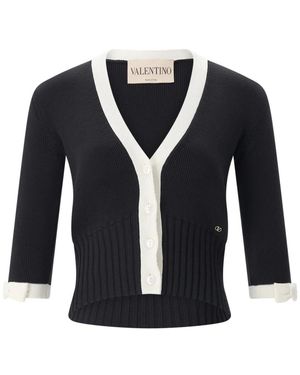 Valentino Ribbed Cotton Cardigan - Blauw