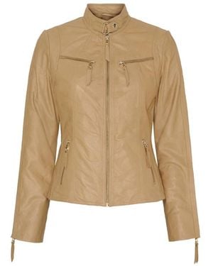 Btfcph Jassen ,Leer Latte Bikerjack Met Lichtgouden Accenten - Naturel
