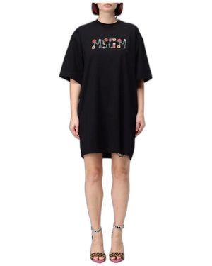 MSGM Kleedjes ,Zwart ,Katoen Logo Print Jurk