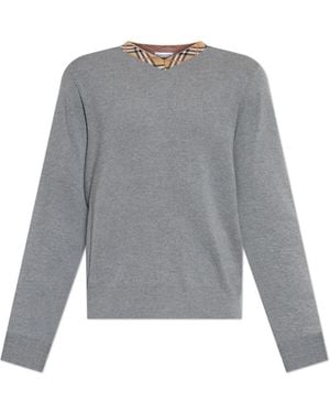 Burberry Check Trim Wool Sweater - Grau