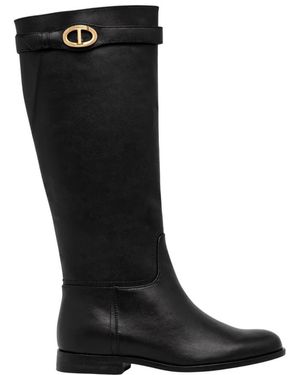 Twinset Schoenen ,Zwart ,Leer Schoenen Laarzen Hoge Laarzen