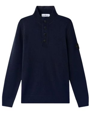 Stone Island Truien & Vesten ,Blauw ,Wol Gebreide Trui Met Halve Rits
