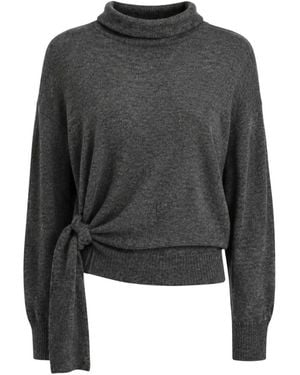 Pinko Truien & Vesten ,Grijs ,Nylon Trui Met Col En Strik Aan De Zijkant - Zwart
