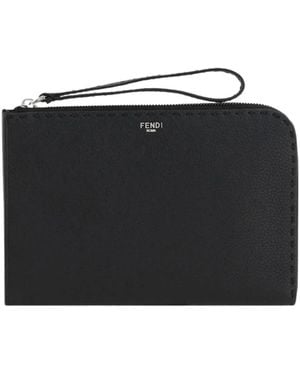 Fendi Leder Zip Clutch - Schwarz