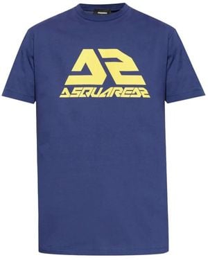 DSquared² Tops ,Blauw ,Katoen Graphic Logo Katoenen T-Shirt