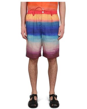 Marni Korte Broeken ,Veelkleurig ,Katoen Cotton Bermuda Shorts - Blauw