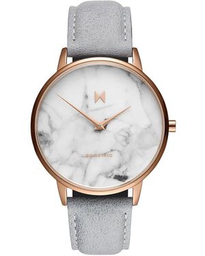 MVMT Accessoires ,Veelkleurig ,Leer Boulevard Horloge Met Grijze Leren Band - Metallic