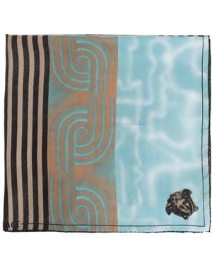Versace Accessoires ,Veelkleurig ,Zijden Sjaal Met "Floating By" Print - Blauw