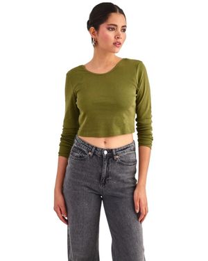 ONLY Kika Long Sleeve Cropped Top - Groen