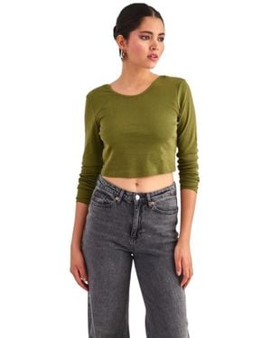 ONLY Kika Long Sleeve Cropped Top - Groen