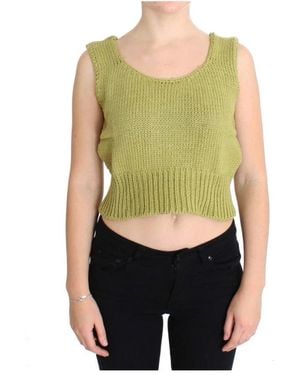 Pink Memories Groene Mouwloze Gebreide Vesttrui