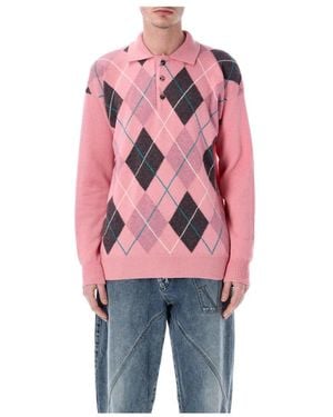 JW Anderson Argyle Gebreide Poloshirt Trui - Rood