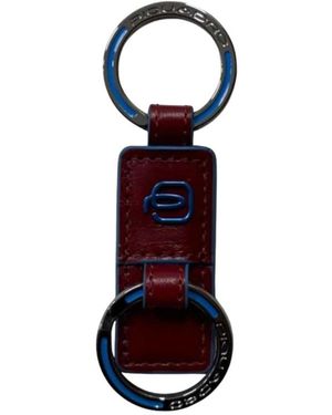 Piquadro Leder Schlüsselanhänger Mit Zwei Ringen - Blau
