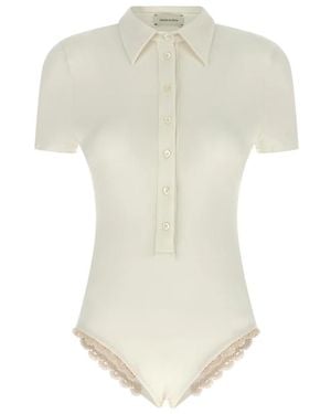 Magda Butrym Polo-Body Mit Spitzendetails - Weiß