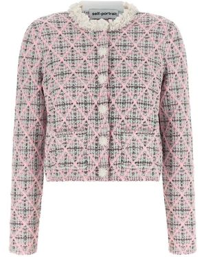 Self-Portrait Jassen ,Roze ,Katoen Cropped Kristal-Versierde Bouclé Cardigan
