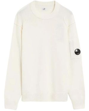C.P. Company Woll-Crew-Neck-Sweater Mit Seitlicher Reißverschlusstasche - Weiß