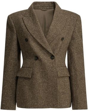 Brunello Cucinelli Jassen ,Bruin ,Wol Donegal Blazer Met Monili - Groen