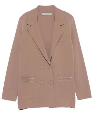 D.exterior Jassen ,Bruin ,Leer Dubbelrijige Blazer Met Versieringen