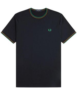 Fred Perry Tops ,Blauw ,Katoen M1588V Gebreid T-Shirt - Zwart