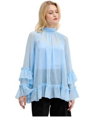 Never Fully Dressed Blouse Met Hoge Hals En Ruches - Blauw