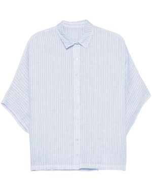 120% Lino Overhemden ,Blauw ,Linnen Gestreept Linnen Overhemd - Wit