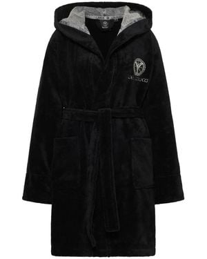 carlo colucci Hooded Velour Terry Bathrobe - Black