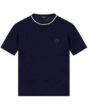 Giorgio Armani Truien & Vesten ,Blauw ,Linnen Trui Met Ronde Hals Van Linnen En Zijde