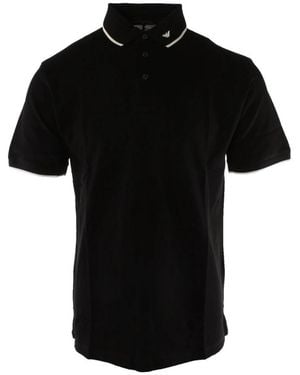 Armani Tops ,Zwart ,Katoen Zwart Katoenen Polo Shirt Necklogo