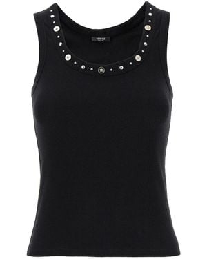Versace Ribbed Studded Decorative Button Top - Black