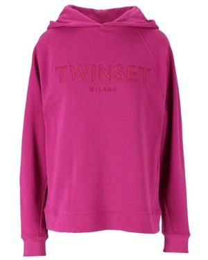 Twinset Hoodies & Sweatvesten ,Roze ,Katoen Fuchsia Hoodie Met Logo