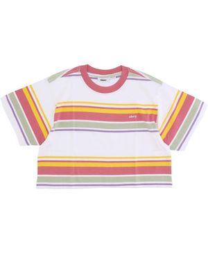 Obey Tops ,Veelkleurig ,Katoen Gestreepte June Cropped Tee Roze