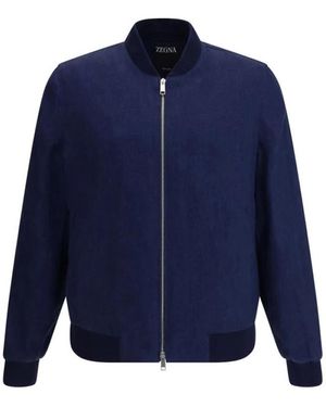 ZEGNA Elegante Leinenjacke Mit Gerippten Details - Blau