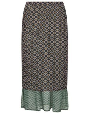 Dries Van Noten Bruine Mesh Midi Rok Elastische Taille - Grijs
