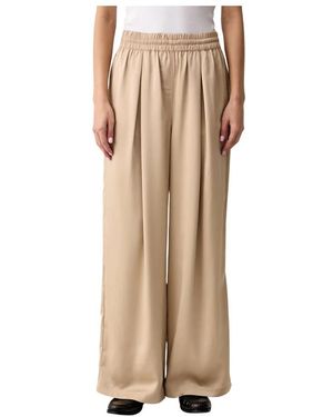 Lacoste Broeken ,Satijn Oversized Satijnen Broek Met Elastiek - Naturel