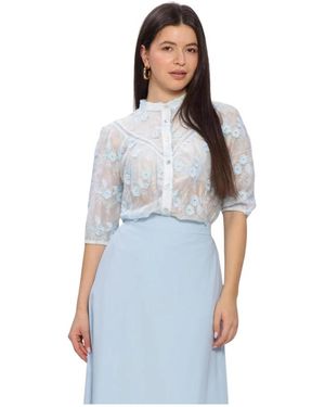 Aimée the Label Overhemden ,Wit ,Linnen Canna Blouse - Blauw