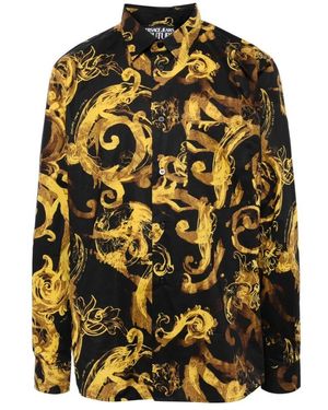 Versace Jeans Couture Schwarzes aquarell-print-baumwollhemd - Mehrfarbig